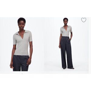 Madewell $38 Drapey Rib Short Sleeve Polo Top Size XXS Hthr Steel NS559